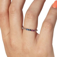 Sterling Silver Multicolor CZ Stones Stackable Eternity Band Ring