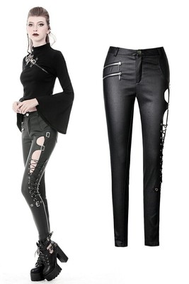 DARK IN LOVE Black Gothic Punk Sexy Asymmetrical Pu Leather Trousers For Women