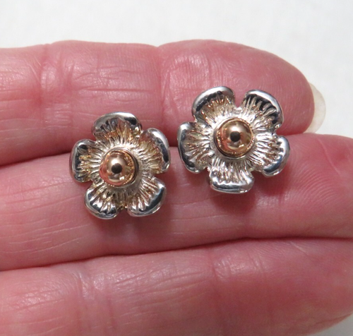 STERLING SILVER 925 & 14K YELLOW GOLD FLOWER EARRINGS ESPO JOSEPH ESPOSITO READ! - Picture 8 of 10