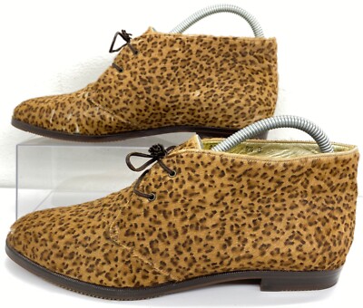 Vintage Bottega Veneta Leopard Print Pony Hair Lace Up Ankle Desert Booties 9.5B