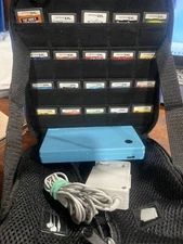 Nintendo DSi Light Blue Handheld Console Charger Case Plus 20 Games Sonic, Lego