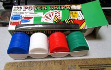 NEW IN Package 100 plastic Poker chips, 4 different colors, washable, easy stack