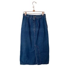 Calvin Klein Vintage Denim Midi Pencil Skirt Front Slit Women  s 8