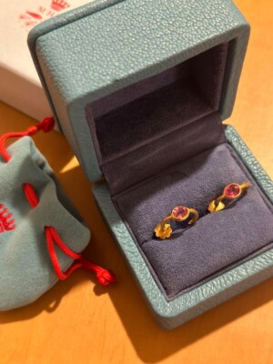 Marie Helene De Taillac Pink Tourmaline 22k Gold Earrings With Drawstring Bag