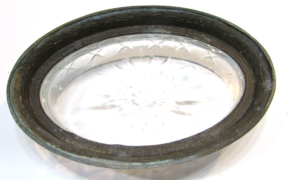 Jabonera ovalada de colección Starburst cristal transparente con base de anillo de latón pesada 4x6 Foto 3 de 3