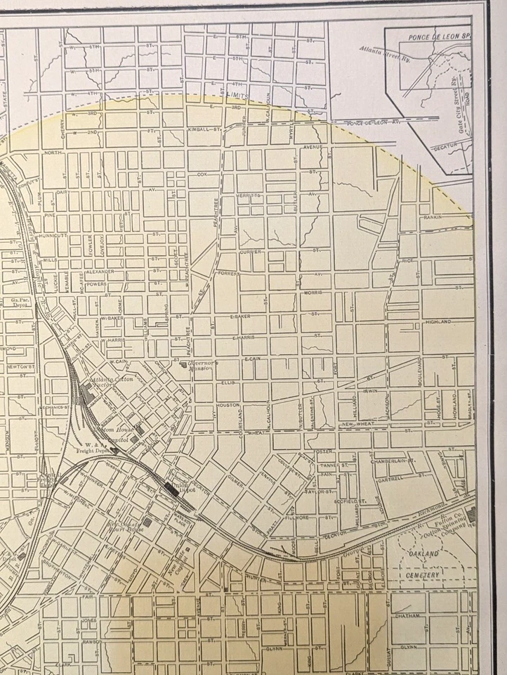 Atlanta GA City Map 1903 Colored Lithograph 11 1/4" x 14 1/2" USA - Image 4 of 4