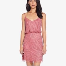 Adrianna Papell Pink Dress Womens Sz 10 Beaded Art Deco Cocktail Wedding Guest