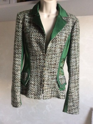 Woman s Roberto Cavalli green wool silk leather jacket,size 40