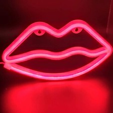 LED Lip Shape Neon Signs -Battery/USB Operated for Kids Room Art Wall Decor Red.