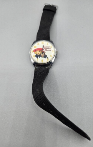 Reloj de cuerda Buster marrón vintage hecho en Suiza con pulsera negra - Imagen 4 de 4