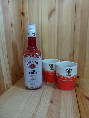 Rarität: Jim Beam Hot Punch, 700 ml, 15% vol., mit 2 passenden Porzellan-Bechern