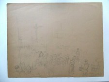 KING VILA José Luis Original Drawing Signed Military Cross Spanish School Cadiz