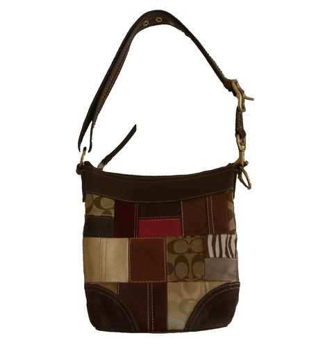 coach バッグ Coach (F14482) Signature Khaki Satin Horse Carriage Brown Leather