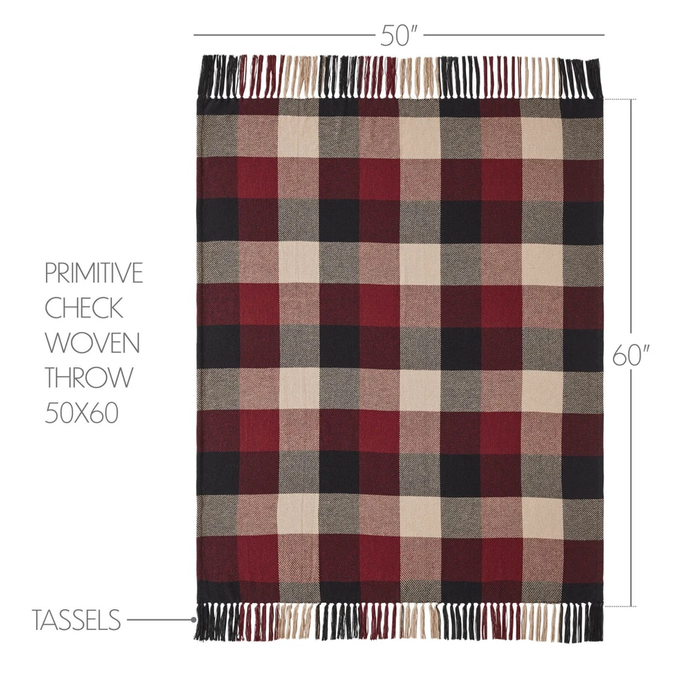 New Rustic Cabin CRANBERRY BLACK CHECK THROW Woven Afghan Blanket Coverlet - Image 3 of 3