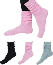 3 Pairs Grip Pilates Yoga Socks for Women, Non-Slip Slouch Scrunch Socks for Bar