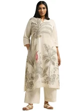 GoSriKi Women's Cotton Blend Straight Printed Kurta with Pant