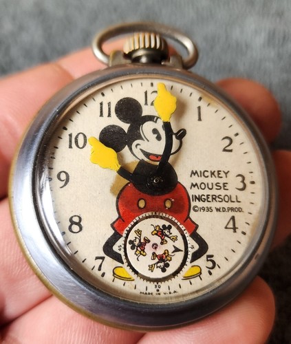 Raro Reloj Bolsillo Al Horen Años 60 Ingersoll Mickey Mouse De Colección Disney Antiguo  - Imagen 4 de 17