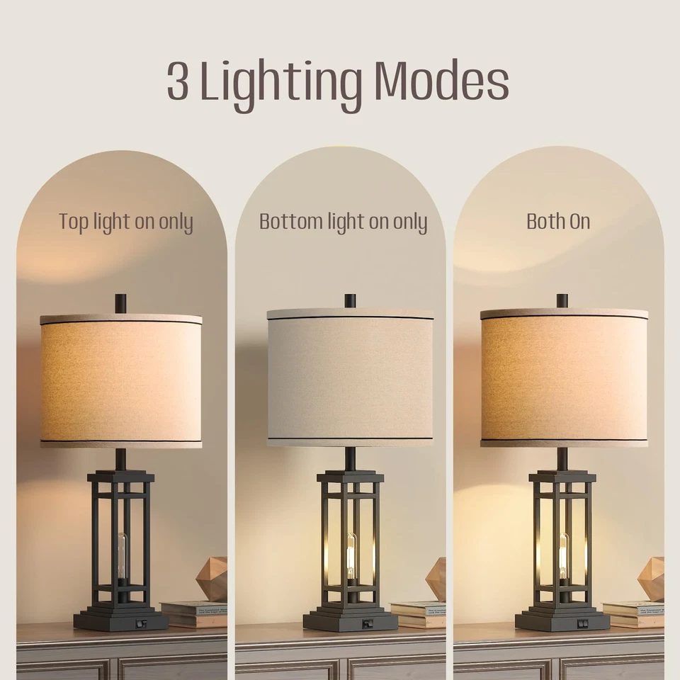 27.5 Tall Farmhouse Table Lamps with USB C + USB A Charge Ports, Rustic Livin... - Image 3 of 4