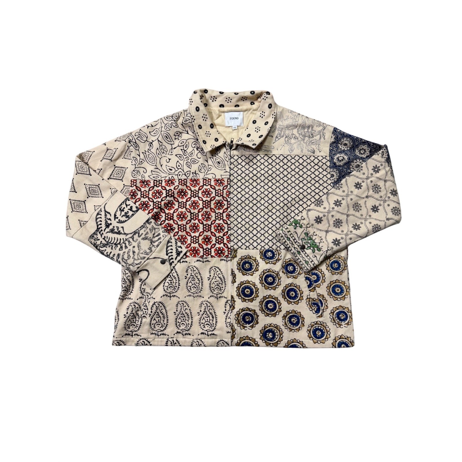 FOUND Patchwork Print Zip Collared Long Sleeve Sh… - image 1