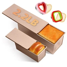 2 Pack Pullman Loaf Pan with Lid, 2.2/0.5 LB Non-Stick Long Bread Loaf Pans f...