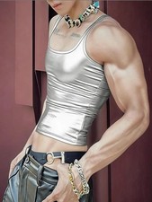 Men's Shiny High Elasticity Slim Fit Camisole Back U-Neck Inner Top