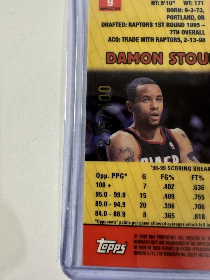 DAMON STOUDAMIRE 1999-00 BOWMAN'S BEST #9 ATOMIC REFRACTOR /400 TRAIL BLAZERS - Image 3 of 3