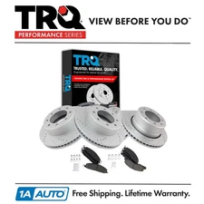 TRQ Front Rear Performance Drilled & Slotted Brake Rotor & Posi Ceramic Pad Set