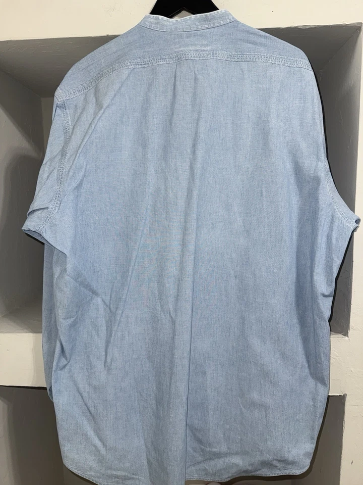 RRL Double Ralph Lauren Mandarin Band Collar Shirt - Size Large Blue - Image 3 of 4