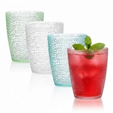 IEFFPIN 4 PCS Colored Plastic Drinking Glasses, Reusable Acrylic Drinking Cup...