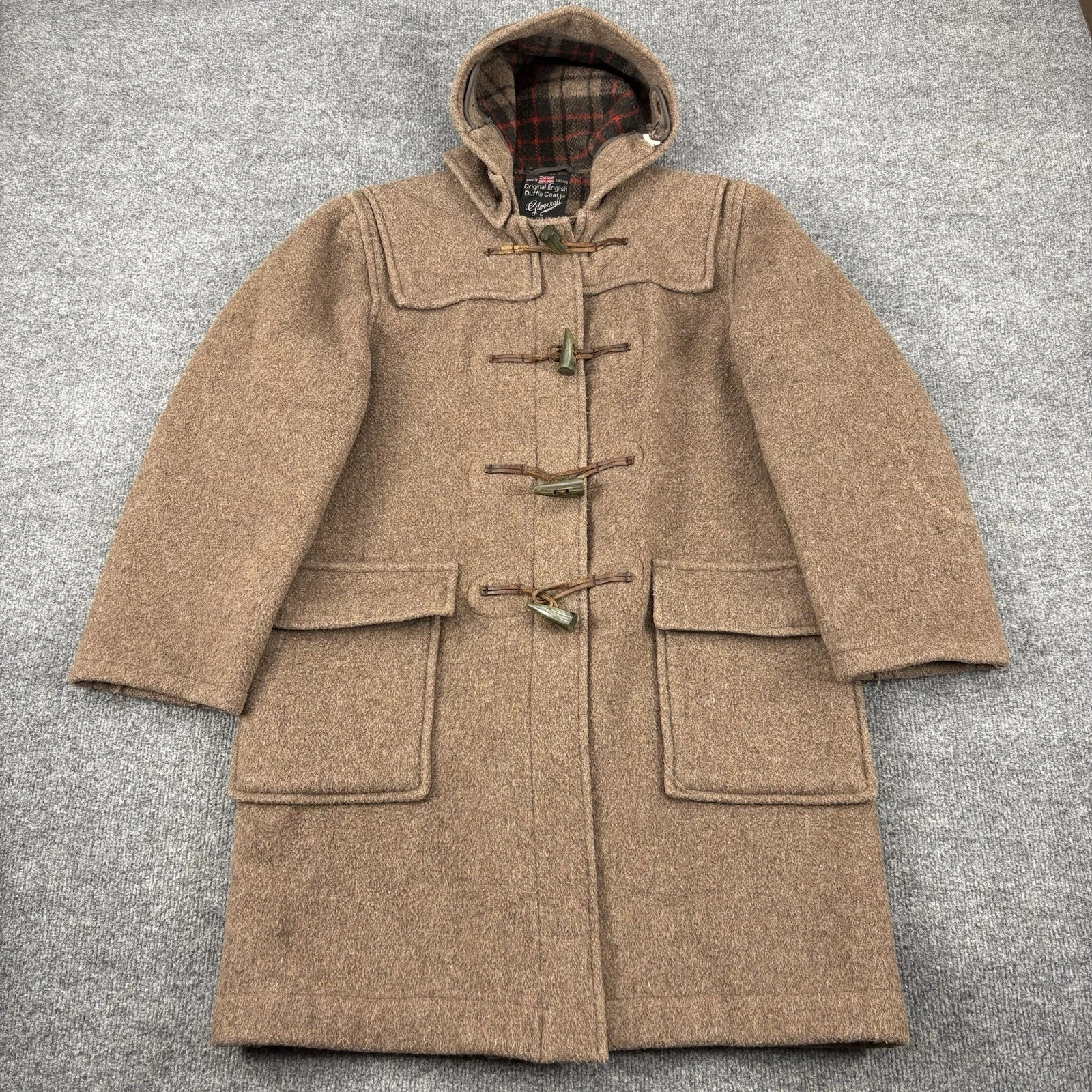 Vintage Gloverall Original English Duffle Coat Brown Wool Hooded Toggle Size 36 - product detail image 1