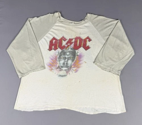 80s VINTAGE AC/DC Who Made Who Tour Raglan Band T-Shirt Size 1980s vintage concert t-shirt, vintage, size L, single stitch, B+ condition
