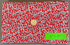 Vtg Floral Feed Sack Open Petite Red Flowers Navy White 51" x 37" Feedsack