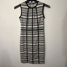 Calvin Klein Gray and White Striped Midi Sheath Dress size 2 zip back