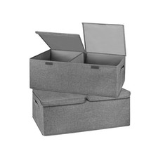 2 Pack Storage Boxes with Lids and Handles, Collapsible Linen Storage Bins Or...