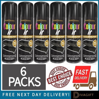 6 x SCHWARZ MATT SPRÜHFARBE 400ML ALLZWECK AEROSOL FÜR METALL KUNSTSTOFF HOLZ NEU