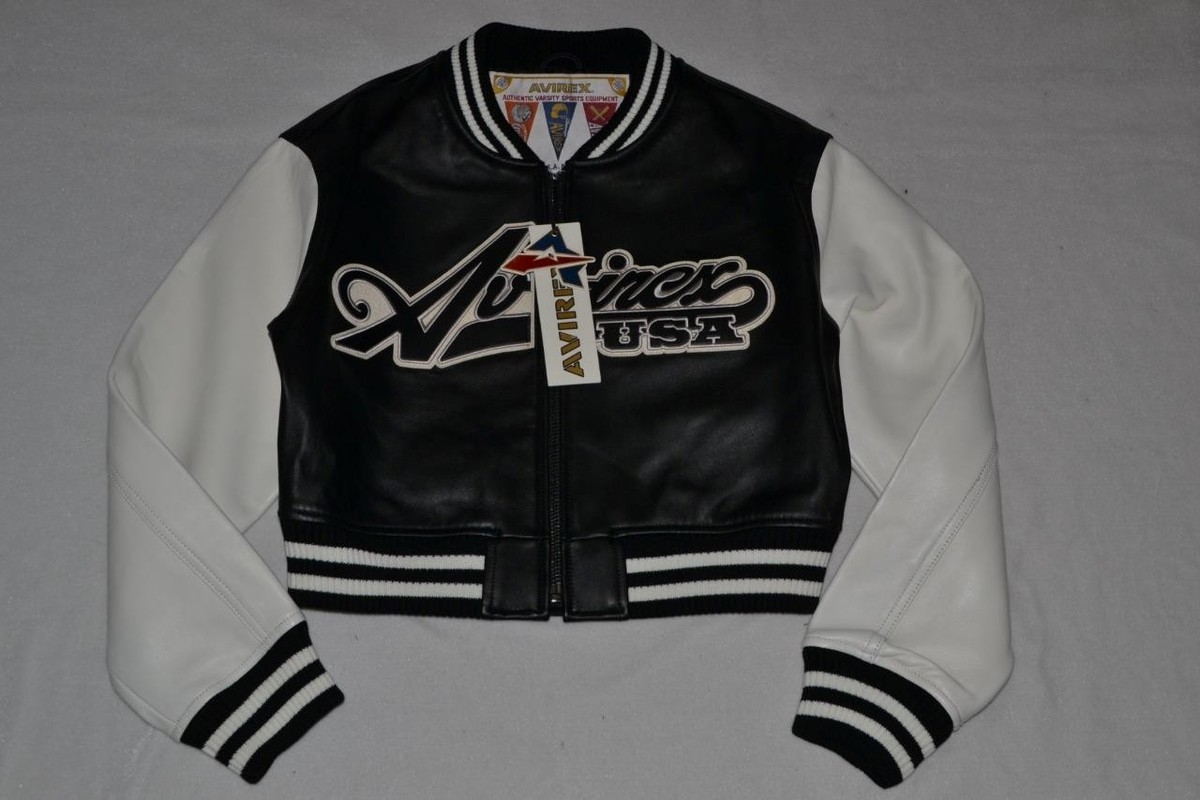 AUTHENTIC AVIREX WOMEN'S CROPPED SCRIPT JACKET BLACK BRAND NEW ALL