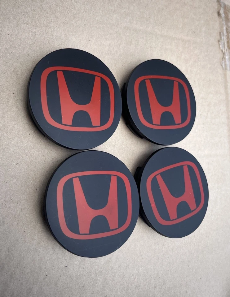 4x HONDA Set Of Black-Red Wheel Center Caps 69MM - - Satisfaction Guaranteed - Image 2 of 4