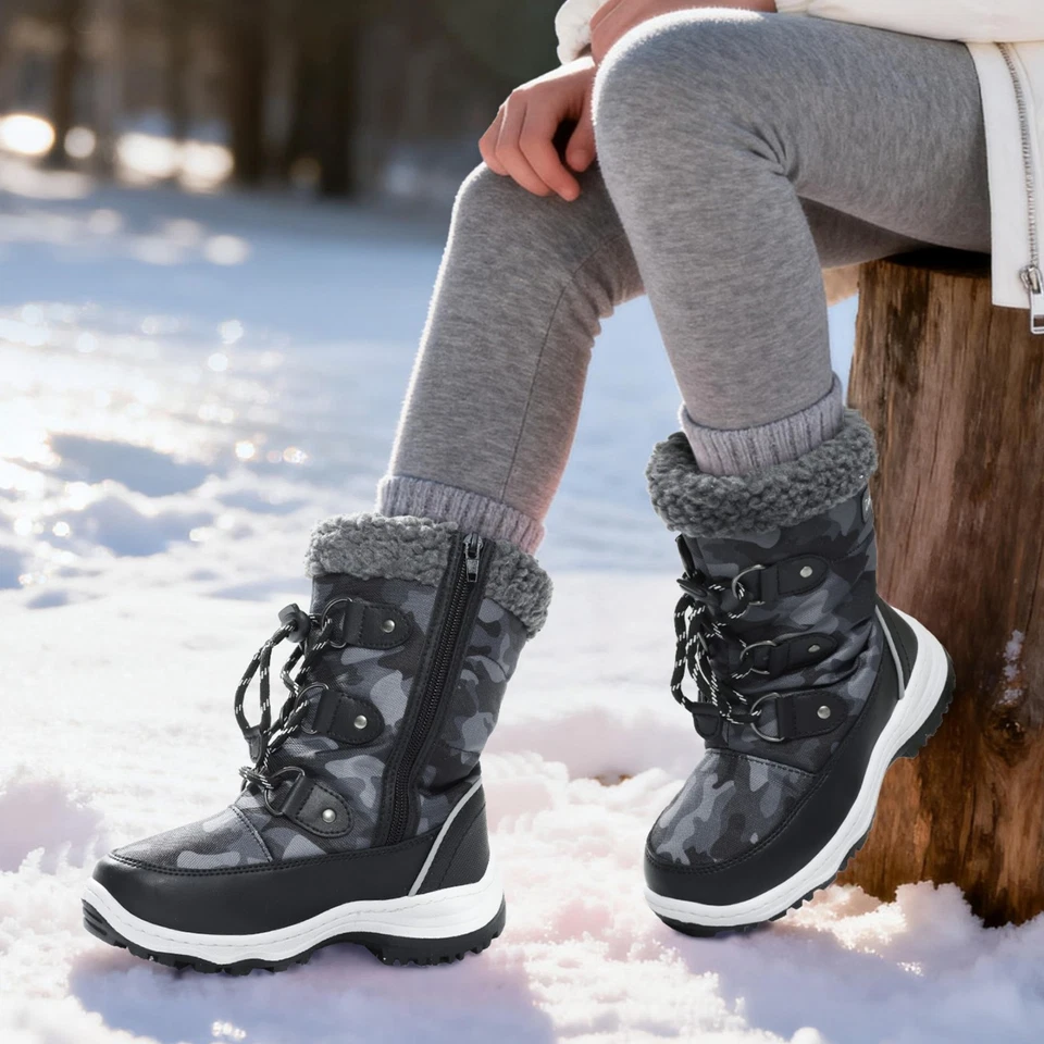 Botas de nieve cálidas de invierno para niños camuflaje impermeables antideslizantes botas de esquí al aire libre Foto 4 de 4