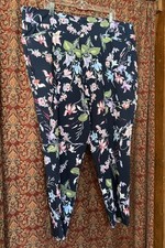 WM Terra  Sky Plus Size Pull On Pants Navy Blue Floral Stretch 4X Excellent