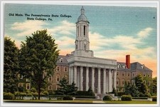 1951 Penn State Linen Postcard: Penny Stamp Shoe-Sole Imprint Message, Old Main