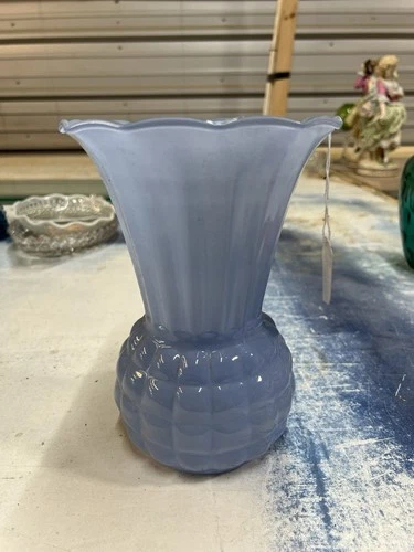 Vintage Anchor Hocking Fire King light blue "Pineapple Bubble" glass vase