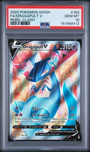 2020 POKEMON SWORD & SHIELD REBEL CLASH #183 FULL ART/DRAGAPULT V PSA 10