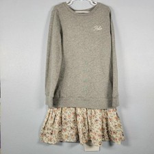 Polo Ralph Lauren Girls M 8-10 Sweatshirt Dress Gray Floral Ruffle Hem