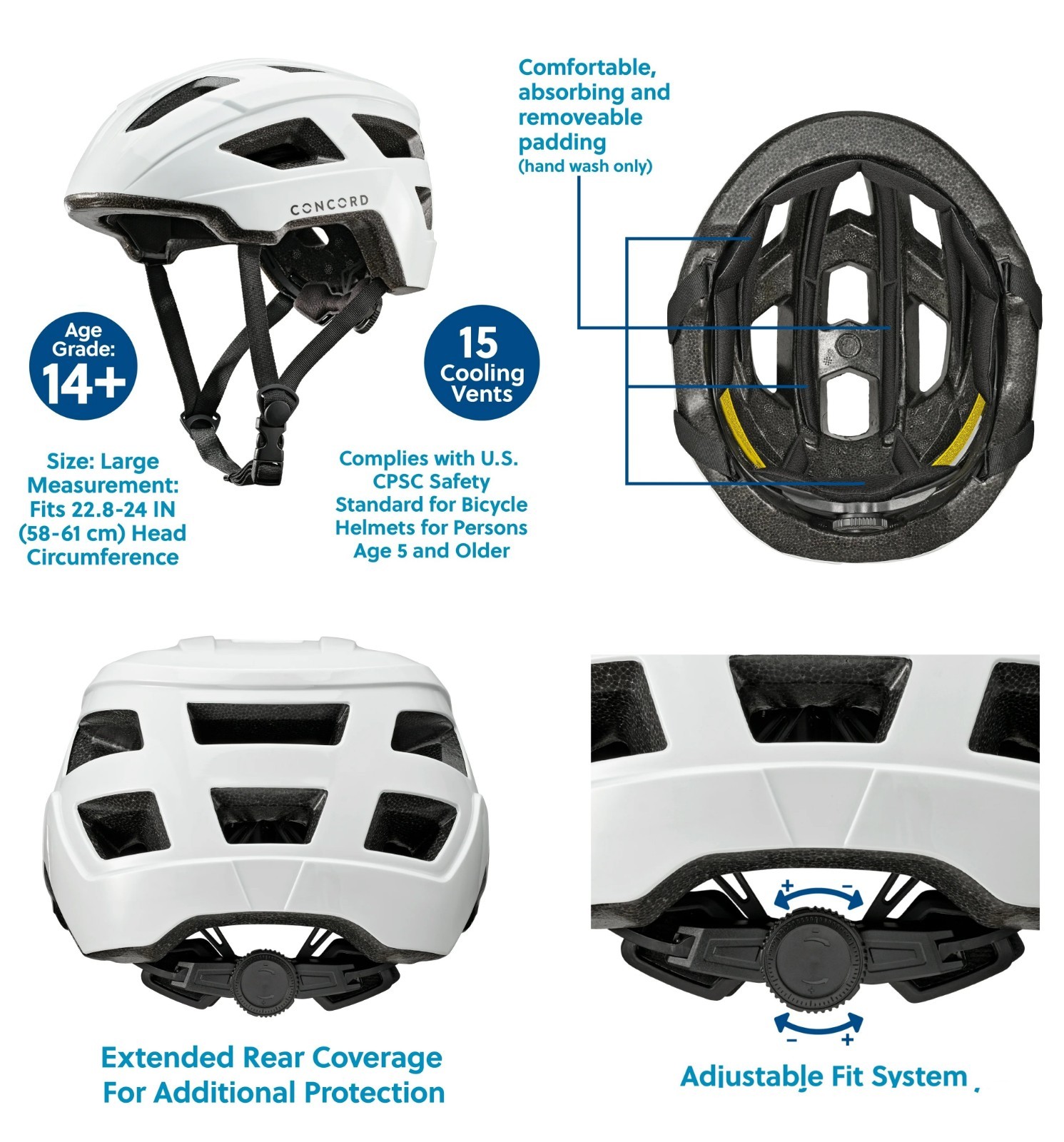 Helmet Adjustable Ages 14+ Rear Coverage New