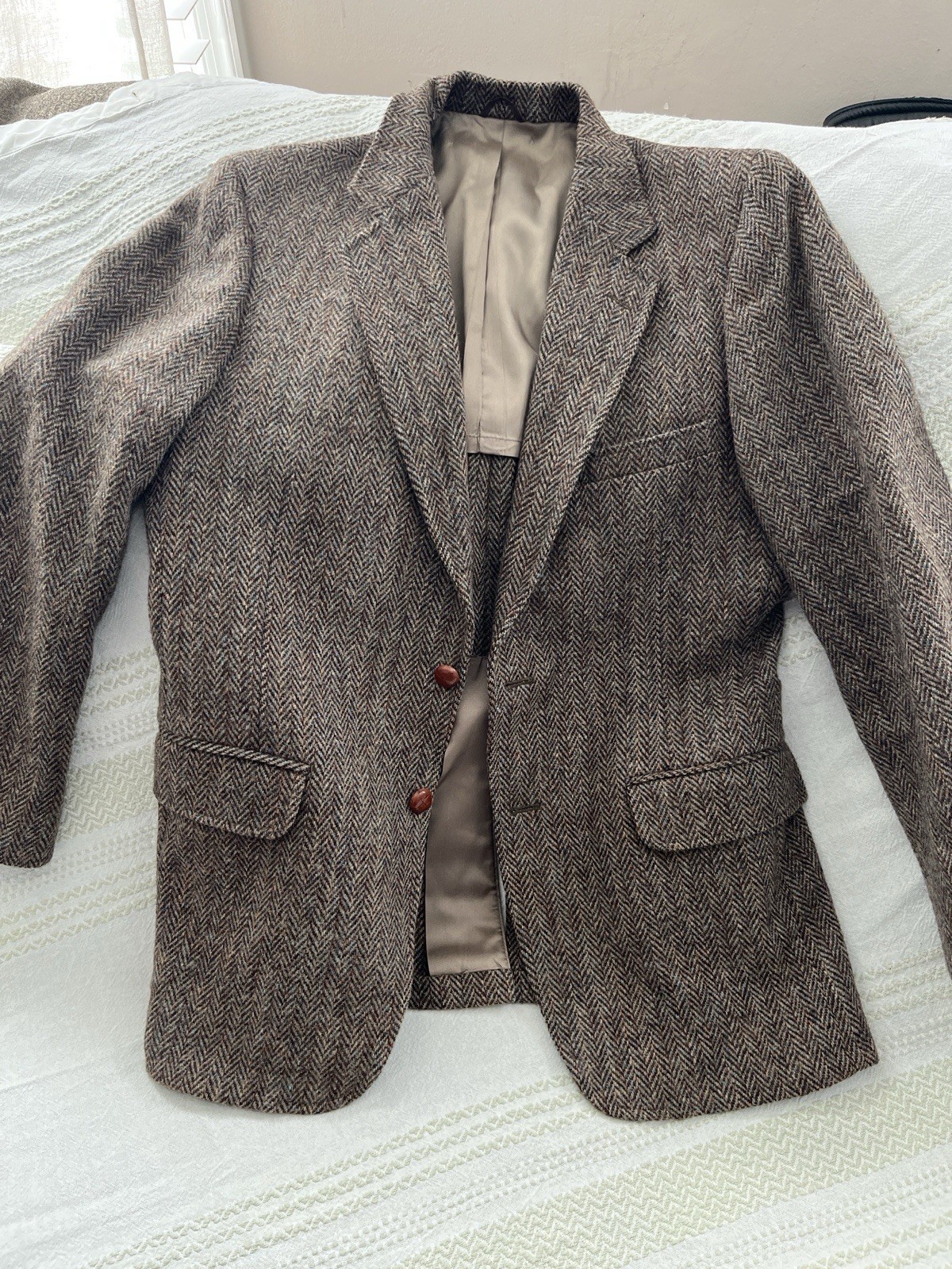Vintage Harris Tweed Herringbone 100% Wool Blazer Jacket Scottish Wool Coat 42R