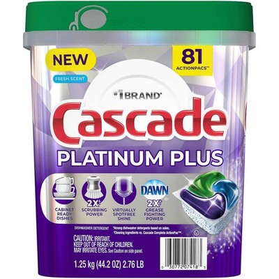 Cascade Platinum Dishwasher Detergent 92 Fresh Scent ActionPacs Net Wt 51.2 O...