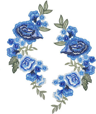 Blue Rose Embroidery Patches, 1 Pair Beautiful Flower Applique Patches Sew on Fl