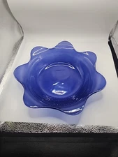 Retro Annieglass Scalloped Blue Handcrafted Salad  Bowl 
