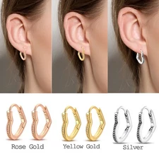 KUNSIR Women 925 Silver Sterling Heart Shape Micro Pave CZ Huggie Hoop Earrings