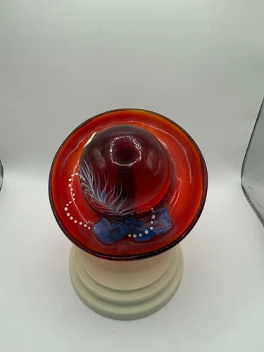 Fenton Red Hat Society Hand Painted With Stand